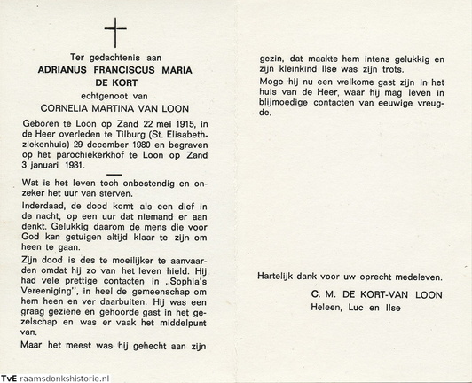 Adrianus Franciscus Maria  de Kort- Cornelia Martina van Loon